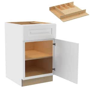 Grayson 21 in. W x 24 in. D x 34.5 in. H Pacific White Painted Plywood Shaker Assembled Base Kitchen Cabinet Rt CT Tray