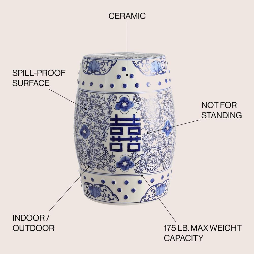 Double Happiness Blue and White Ceramic Garden Stool