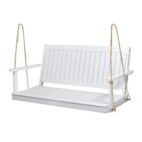 Sudzendf White 2-Person Wood Porch Swing with 8 ft. Chains