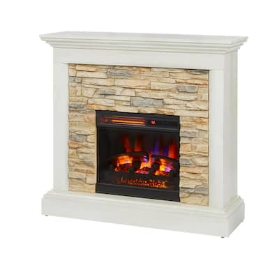 Whittington 40 in. Freestanding Electric Fireplace in Tan with Tan Faux Stone