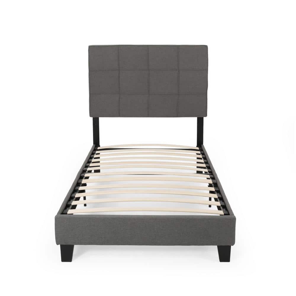 Noble House Eveleth Charcoal Grey Wood Upholstered Twin Bed Frame 70069
