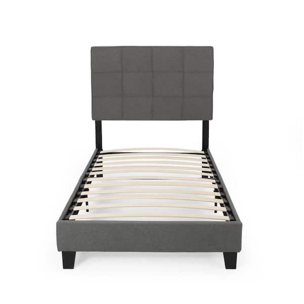 Noble House Eveleth Charcoal Grey Wood Upholstered Twin Bed Frame