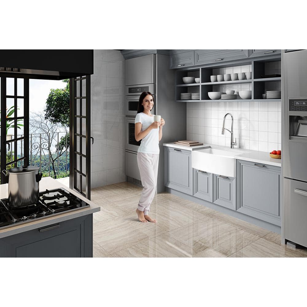 Mesa 33'' Matte White Farmhouse Stone Kitchen Sink