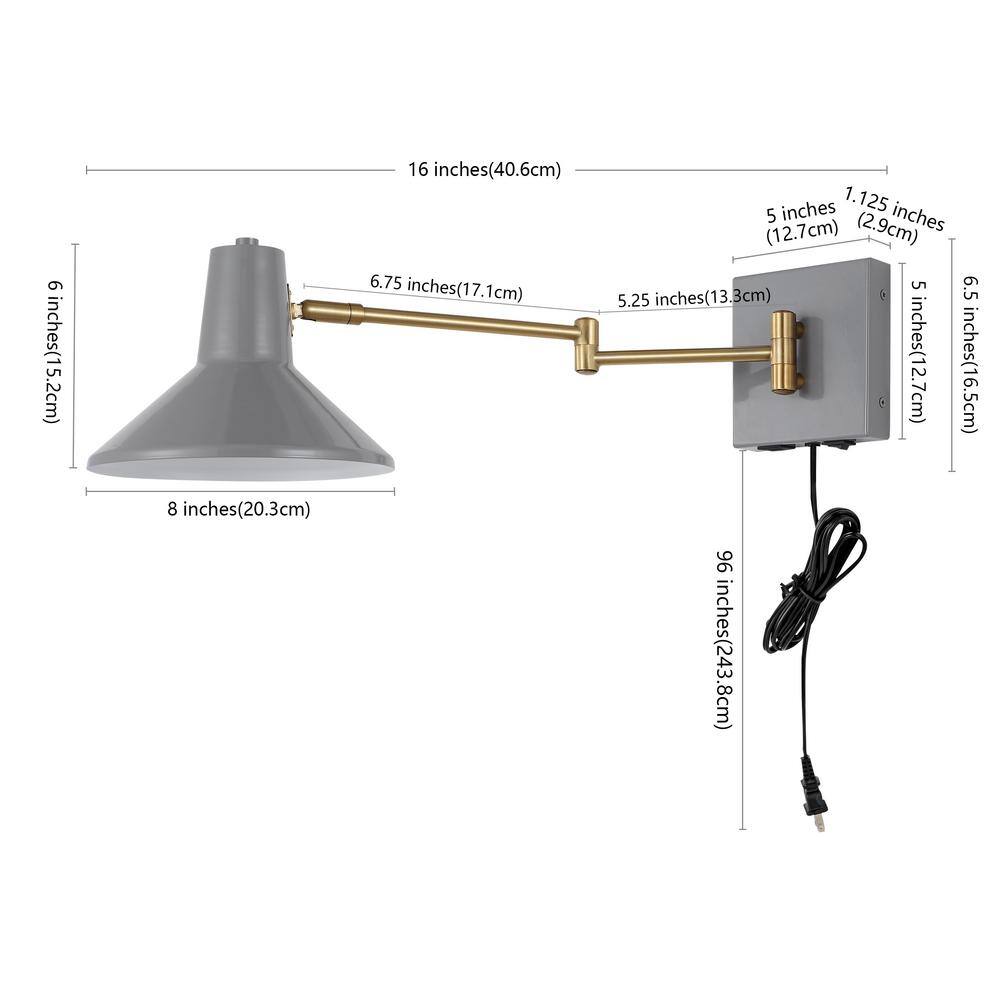 Black Iron Swing Arm Plug-In Wall Sconce with USB Port