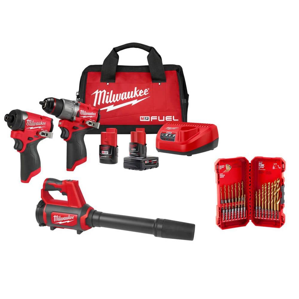 M12 FUEL 12V Cordless Hammer Drill/Impact 2-Tool Kit + M12 Compact Spot Blower + SHOCKWAVE 23-Pc Titanium Set Combo Kit price history on PriceWatchPro