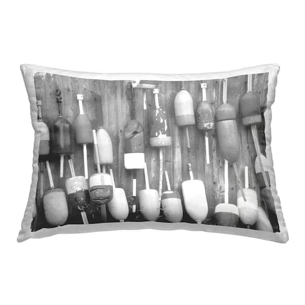 Stupell Industries Grey Fishing Bobbers Gray Abstract Polyester 14 in. x 20 in. Throw Pillow