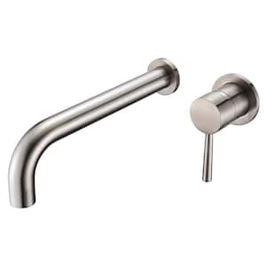 Modern Single Handle Wall Mount Roman Tub Faucet with High Flow in Brushed Nickel