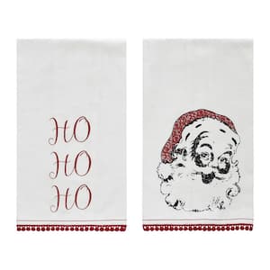Kringle Chenille Red White Seasonal Ho Santa Cotton Muslin Kitchen Tea Towel Set (Set of 2)