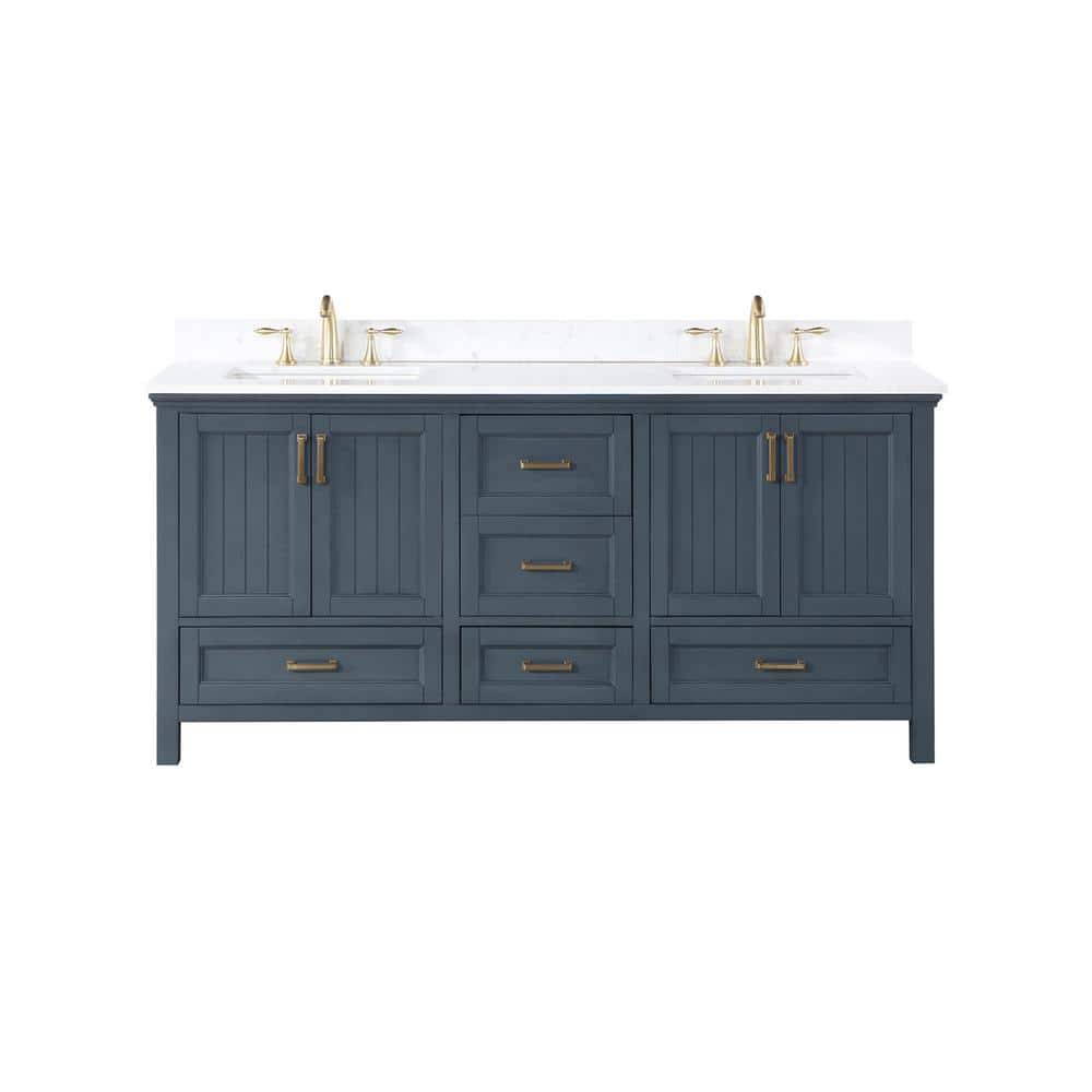 Isla 72" Classic Blue Double Sink Bathroom Vanity with White Stone Top