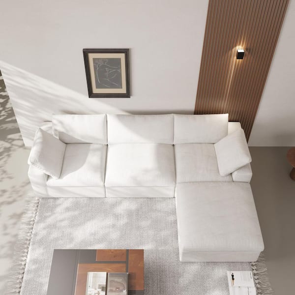 82.66 in. W Square Arm Linen 2-Seater Oversized Modular Free Combination Sofa in White with Ottoman