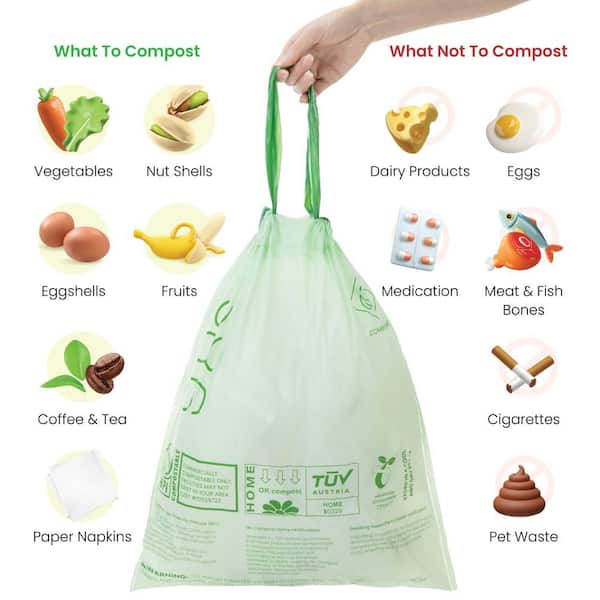 Home Zone Living Compostable Kitchen Trash Bags 60-Count with  Drawstring Handle VA42237A
