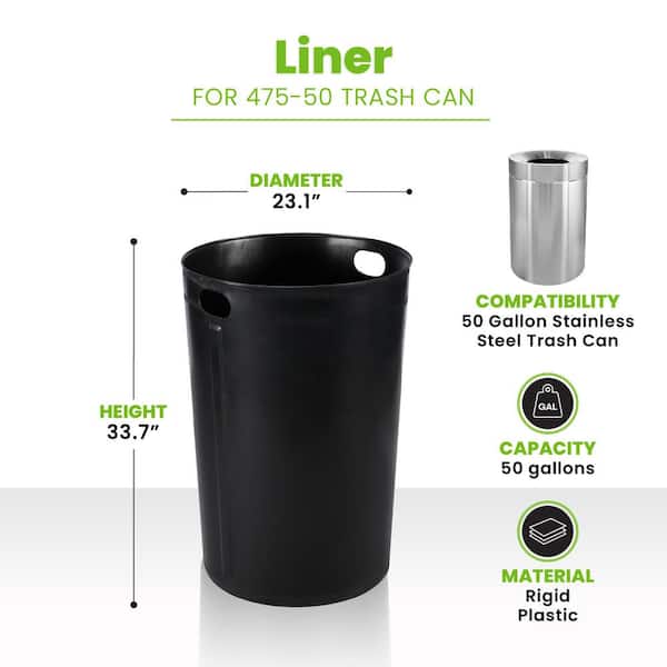 50 Gal. Rigid Plastic Waterproof Round Trash Can Insert Liner with Handles for Indoor Trash Can