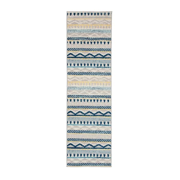 World Rug Gallery Boho Tribal Blue 2 ft. x 7 ft. Geometric Runner Rug