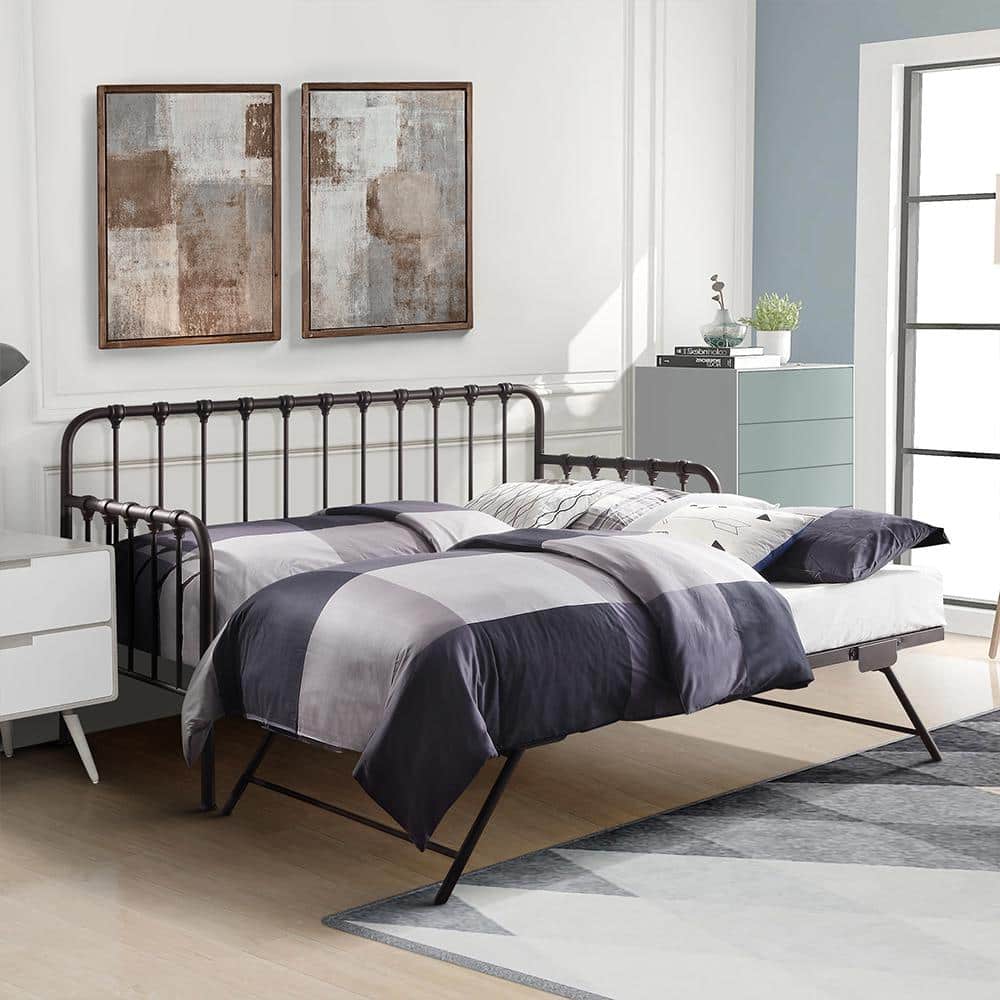 Dark Bronze Twin Metal Daybed with Trundle