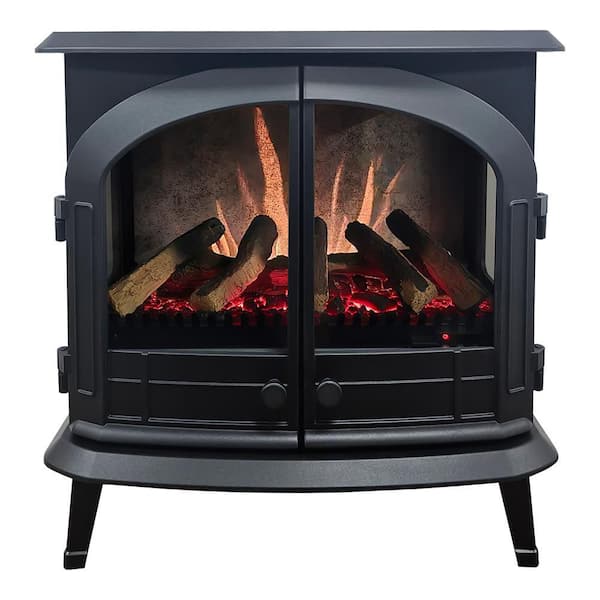 Harlowe 24 in. 1500W Black Electric Stove Fan-Forced Space Heater with Thermostat, Remote, Wi-Fi for Living Room