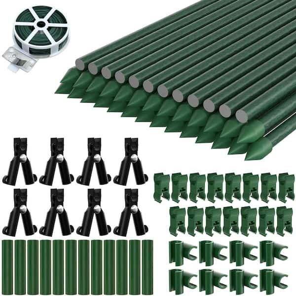 EVEAGE 17 in. Tall Outdoor Green Fiberglass Garden Stakes, Plant Stakes, Tomato Stakes (39-Pieces)