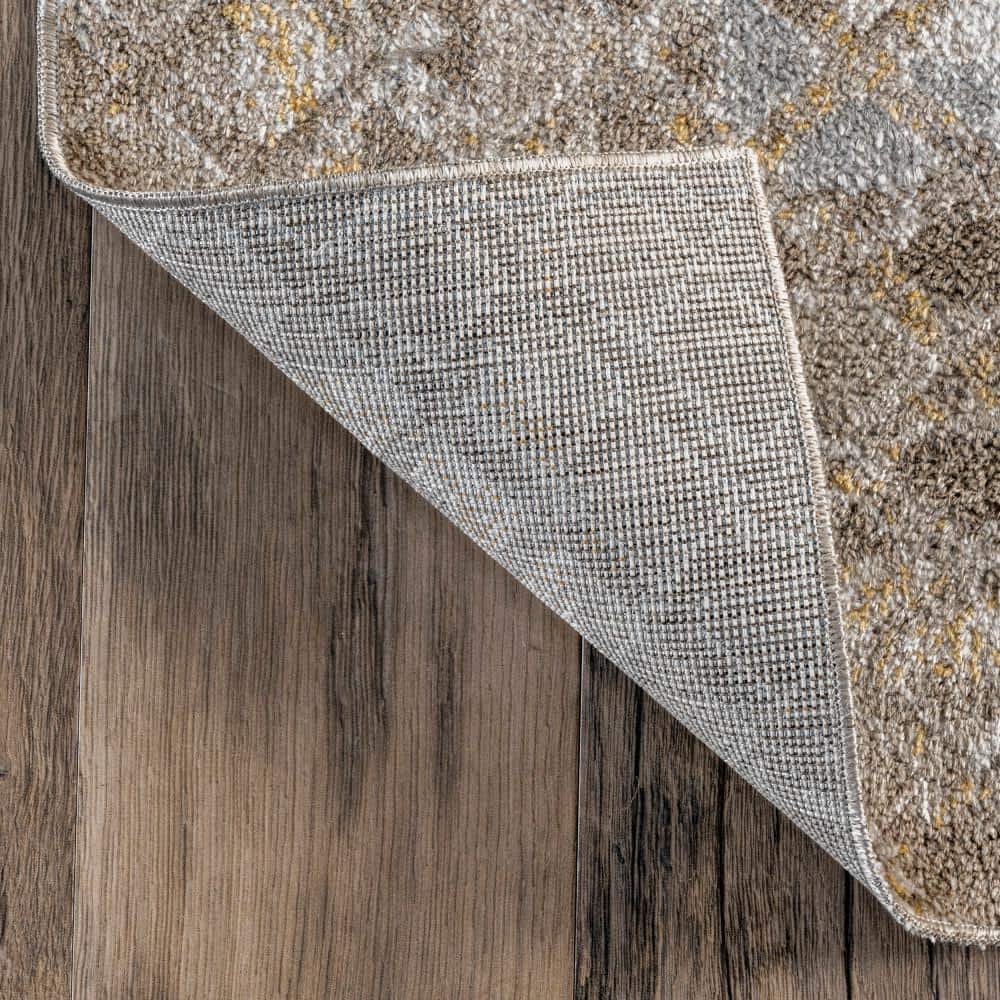 Carley Beige Geometric Washable Synthetic Area Rug 3' 3" x 5'