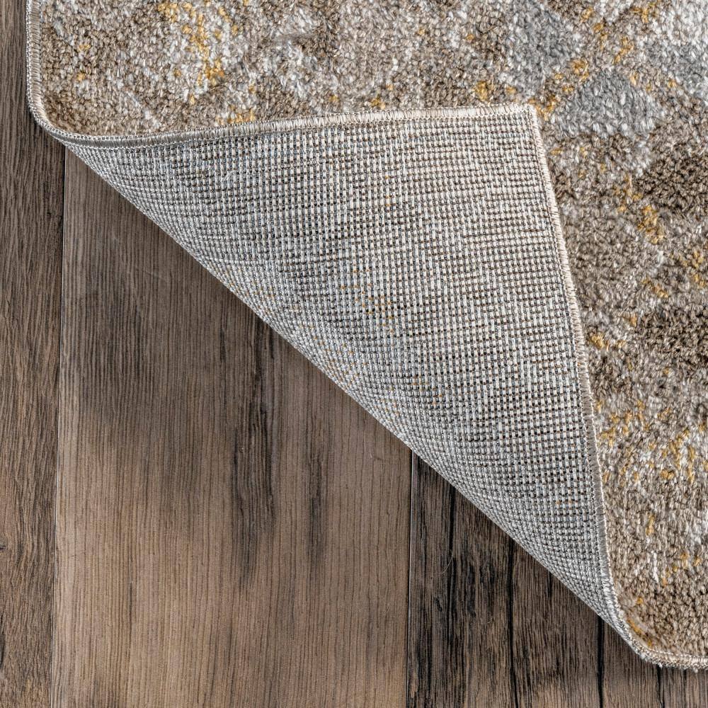 Beige and Ivory Geometric 4' x 6' Washable Synthetic Area Rug