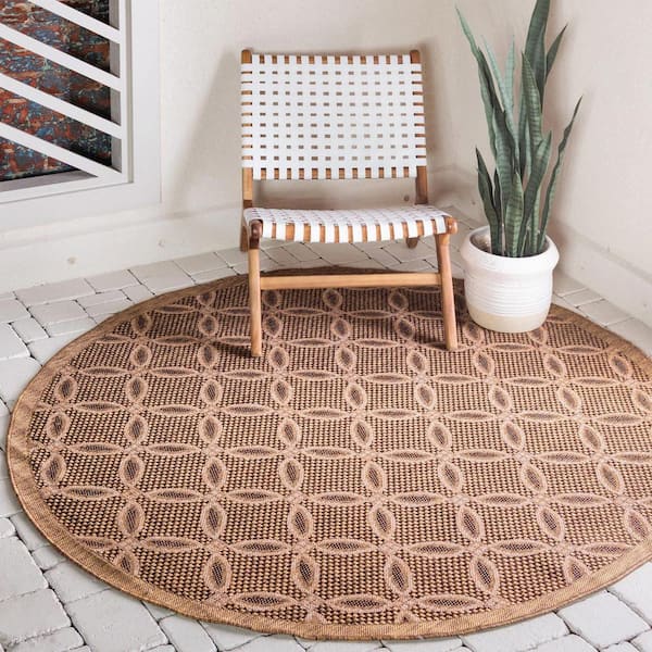 Outdoor Spiral Light Brown 6' 0 x 6' 0 Round Rug