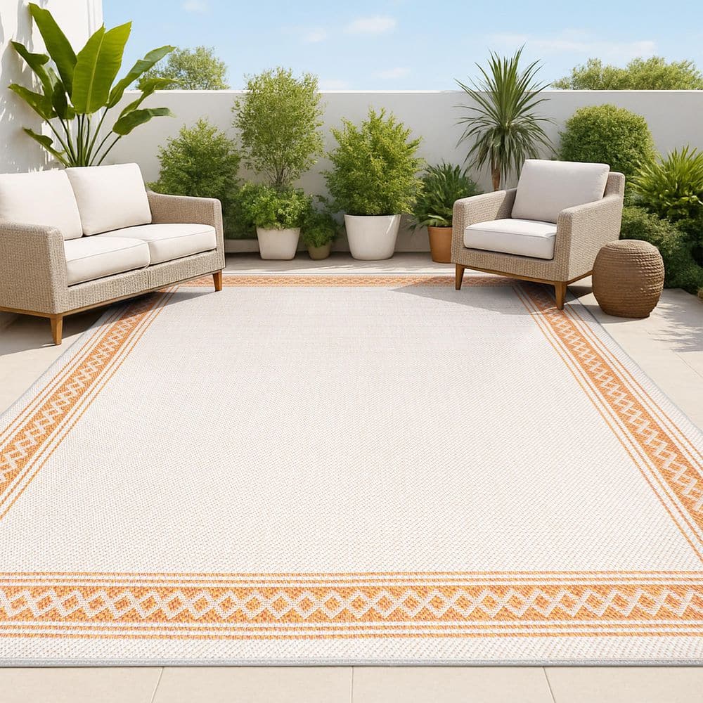 Lucia Classic Diamond Border Cream/Orange 5 ft. x 8 ft. Indoor/Outdoor Area Rug price history on PriceWatchPro