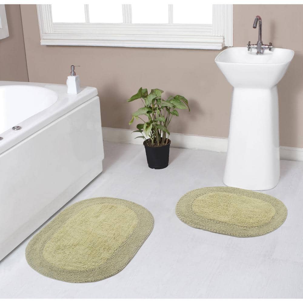 HOME WEAVERS INC Double Ruffle Green Cotton 2Piece Bath Rug Set