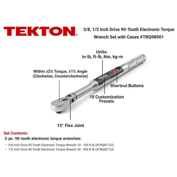 3/8,1/2 In. Drive 90-Tooth Flex Head Electronic Torque Wrench Set, 2pc (10-100 ft-lb, 30-300 ft-lb)