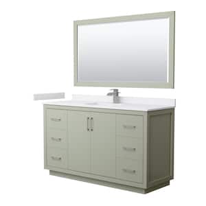 Icon 60 in. W x 22 in. D x 35 in. H Single Bath Vanity in Light Green with White Cultured Marble Top and 58 in. Mirror