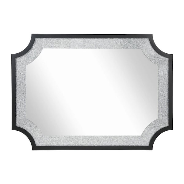 Black 33.9 in. W x 47 in. H Modern Inset Corner Faux Crushed Dimond Framed Mirror