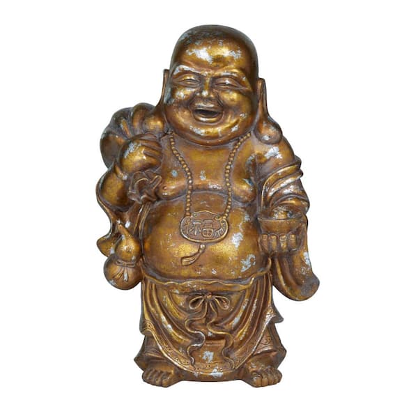 Litton Lane Bronze Polystone Meditating Buddha Sculpture with Engraved Carvings and Relief Detailing