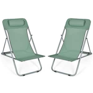 2-Piece Fabric Portable Chair Set with Headrest in Green