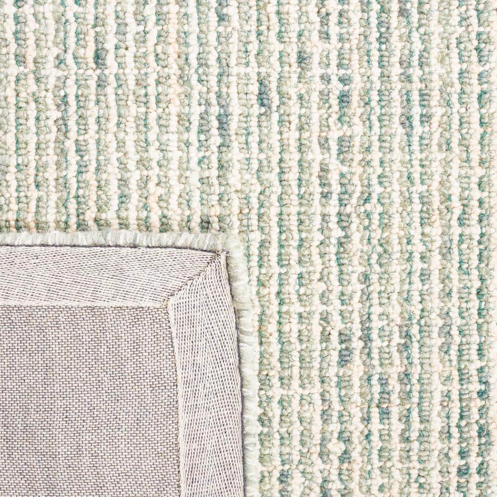 Ivory and Green Abstract Hand-Tufted Wool Square Rug, 4' x 4'