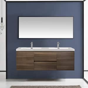 59.06 in.W x 19.69 in.D Wall-Mounted Bath Vanity in Grey Oak with white glossy Resin Top