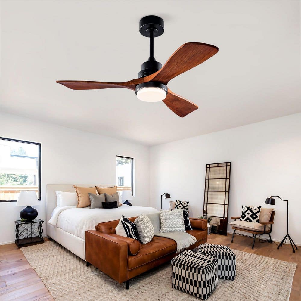 42 in. Indoor Black Downrod Mount Standard Ceiling Fan with 3 Solid Wood, Dimmable, DC Motor and Remote Control price history on PriceWatchPro