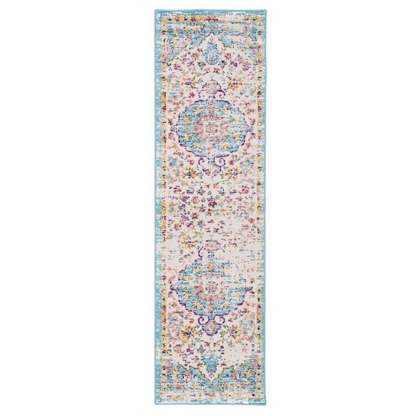 World Rug Gallery Traditional Vintage Bohemian Blue 24 in. x 120 in. Runner Rug