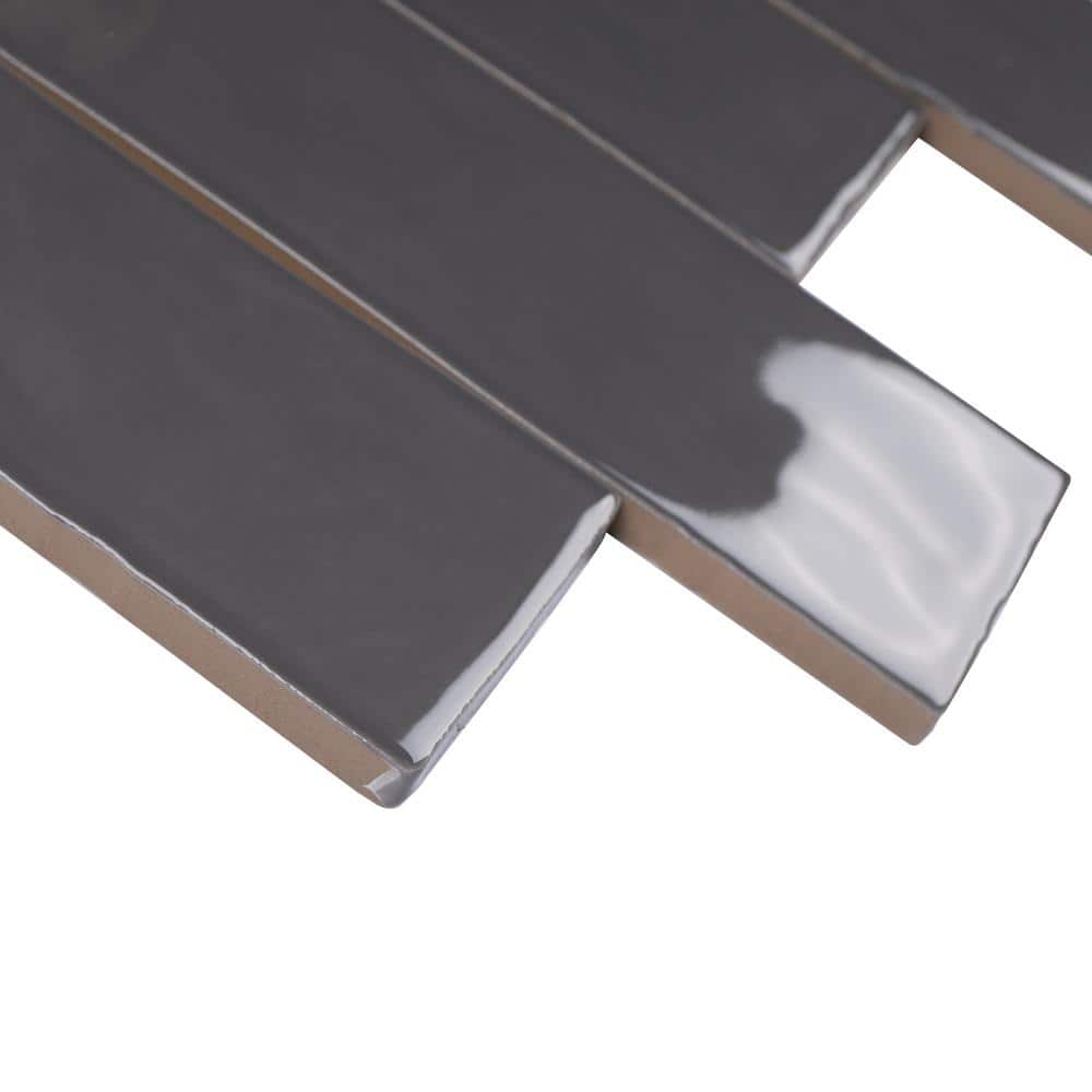 Graphite Gray Glossy Porcelain Wall and Floor Tile, 2.6" x 7.9"