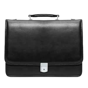 Lexinton Black Top Grain Cowhide Leather 15 in. Flapover Double Compartment Briefcase