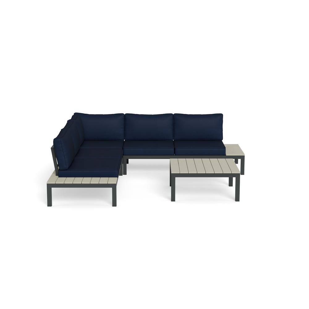 Lakeview Navy Aluminum 5-Person Outdoor Sectional with Side Tables