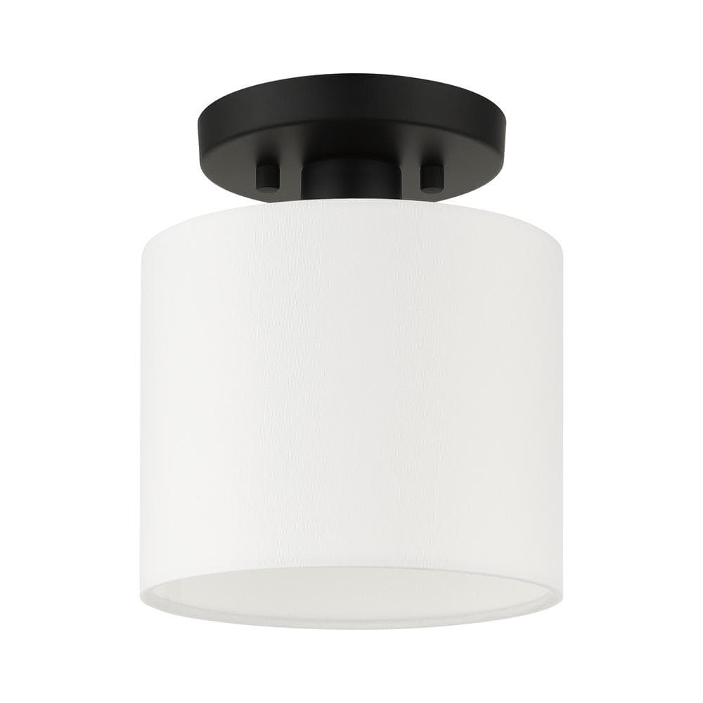Black Steel Drum Shade Semi-Flush Mount Light