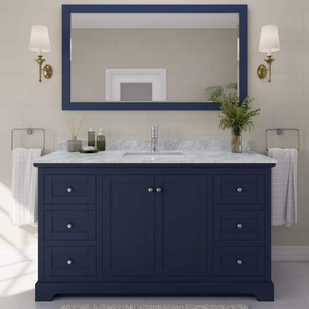 Avery 60 in. W x 22 in. D x 35 in. H Single Bath Vanity in Dark Blue with White Carrara Marble Top price history on PriceWatchPro