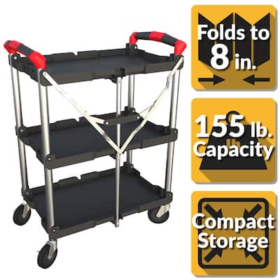 3-Shelf Collapsible 4-Wheeled Resin Multi-Purpose Utility Cart in Black/Red