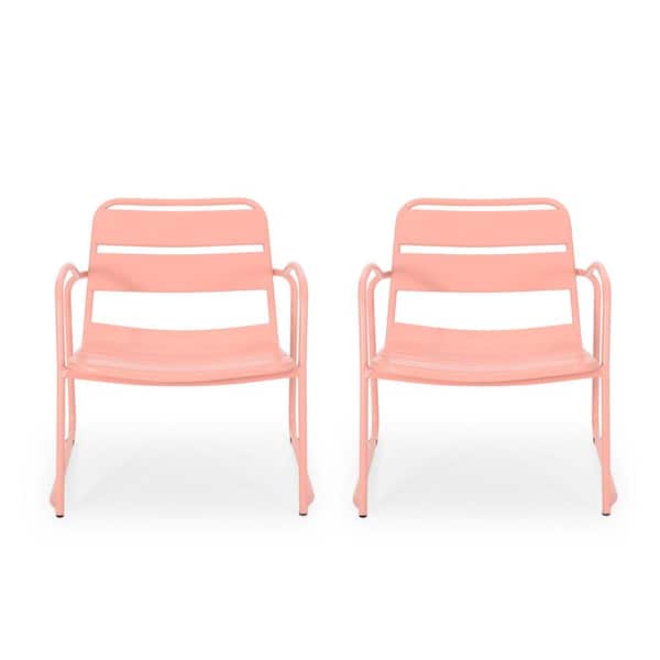 2-Piece Metal Coral Pink Outdoor Lounge Chair