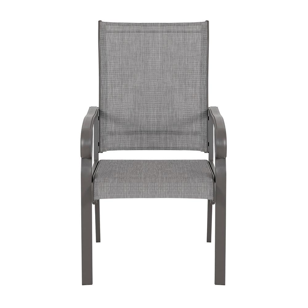Light Gray Textilene and Iron Outdoor Dining Chairs, Set of 2