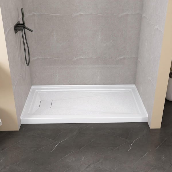 60 in. L x 32 in. W Single Threshold Alcove Shower Pan Base Acrylic Rectangular Shower Tray with Left Drain in White