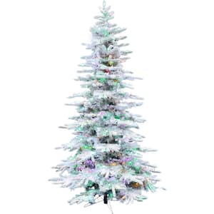 9 ft. Pine Valley Flocked Artificial Christmas Tree, w/ Multi-Color LED Lights, Remote Control Lights, Easy to Connect