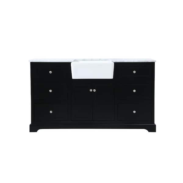 Unbranded Timeless Home 22 in. W x 60 in. D x 34.75 in. H Bath Vanity in Black with Carrara White Marble Top