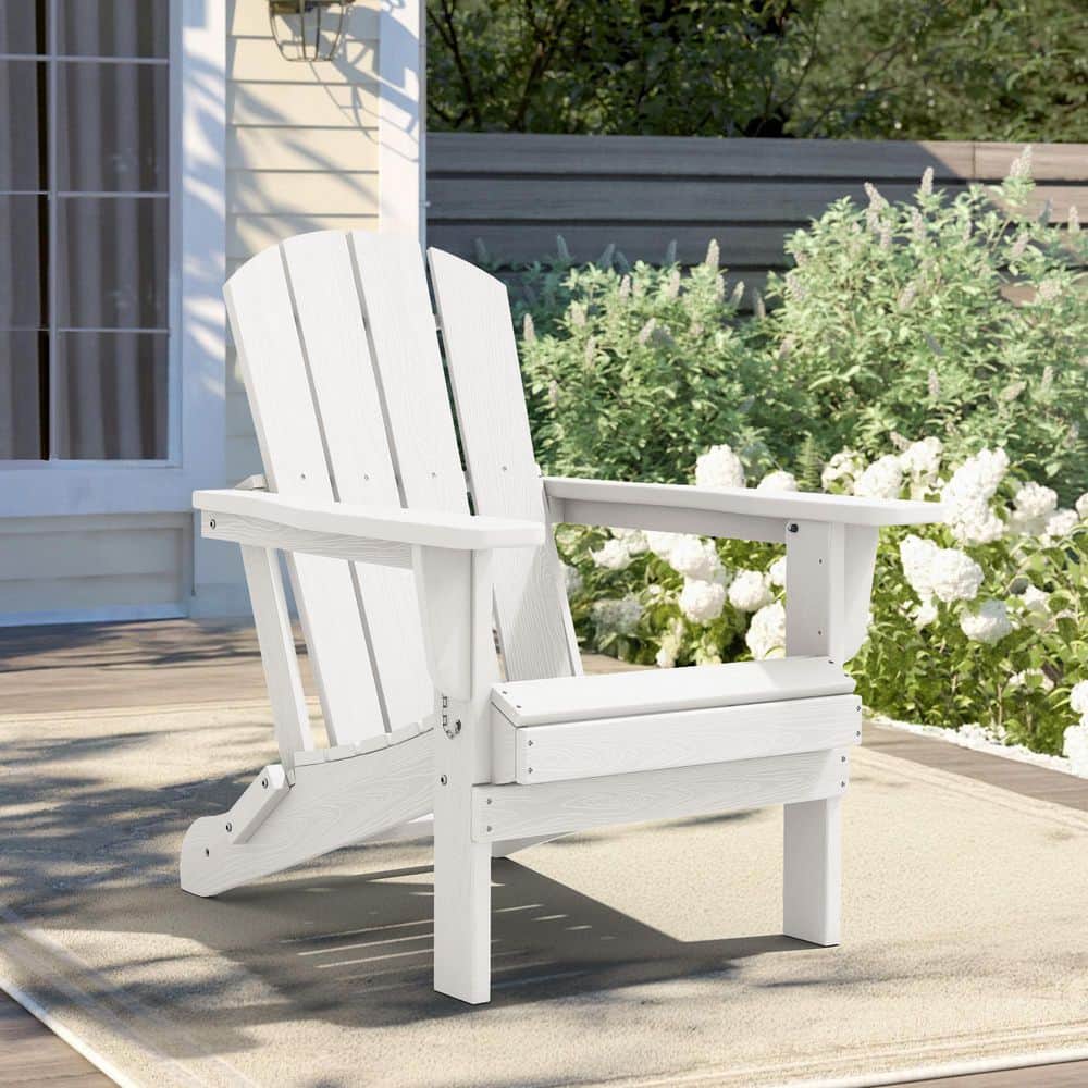 JEAREY All-Weather HDPE Folding Adirondack Chair with Wood-Grain