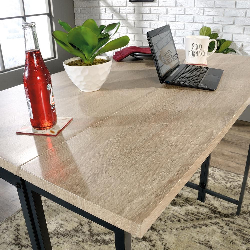 Charter Oak & Black Metal Counter Height Extendable Dining Table