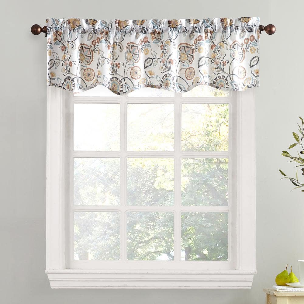 No 918 Signy Jacobean Pattern 54 In W X 14 L Light Filtering Rod Pocket Kitchen Curtain Valance White 50629 The