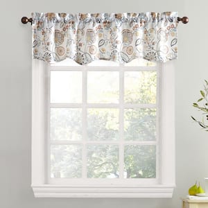 Signy Jacobean Pattern 54 in. W x 14 in. L Light Filtering Rod Pocket Kitchen Curtain Valance in White