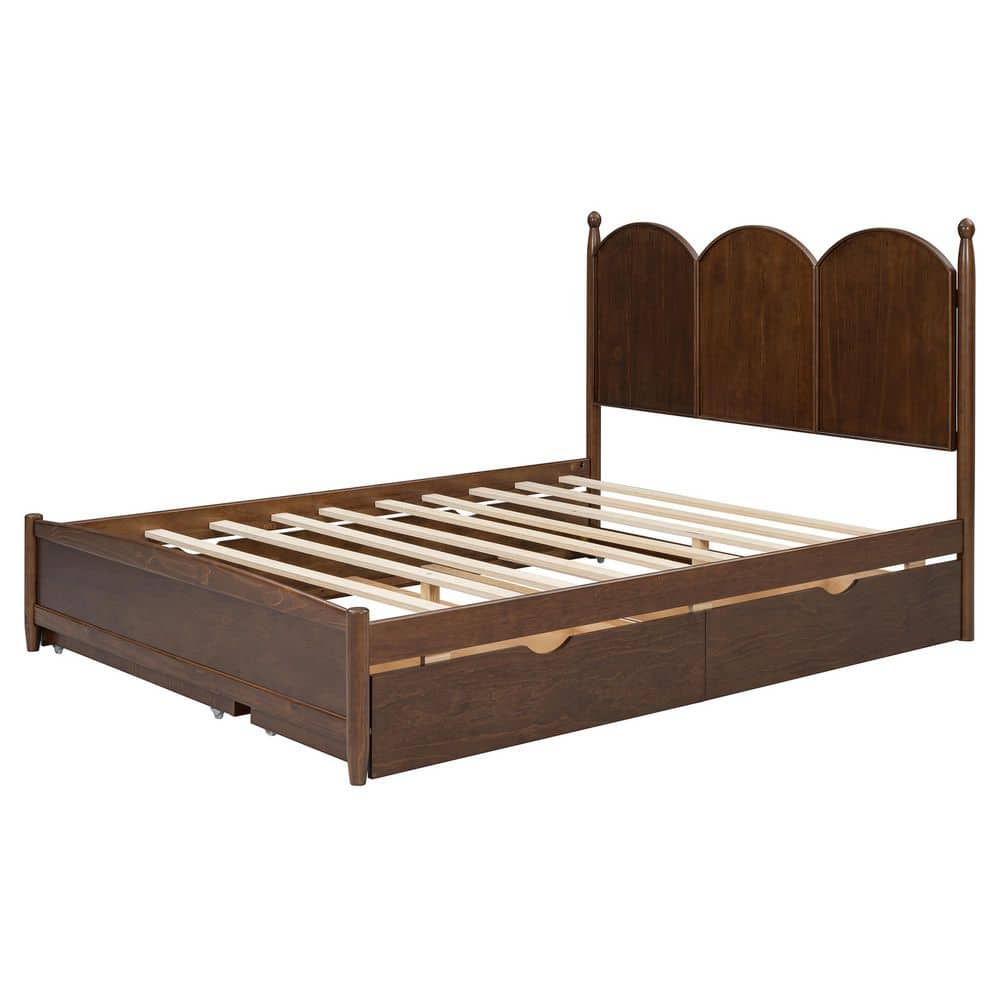 Walnut Brown Wood Frame Queen Upholstered Platform Bed with 2 Big Drawers, Twin XL Size Trundle - thumbnail 7